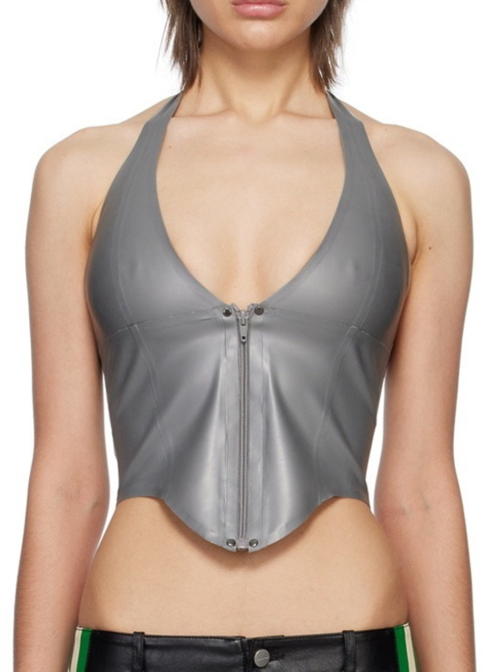 NEW Miaou Mara Corset Size Large Gray 100% Latex NWT Neutral Halter Crop Top